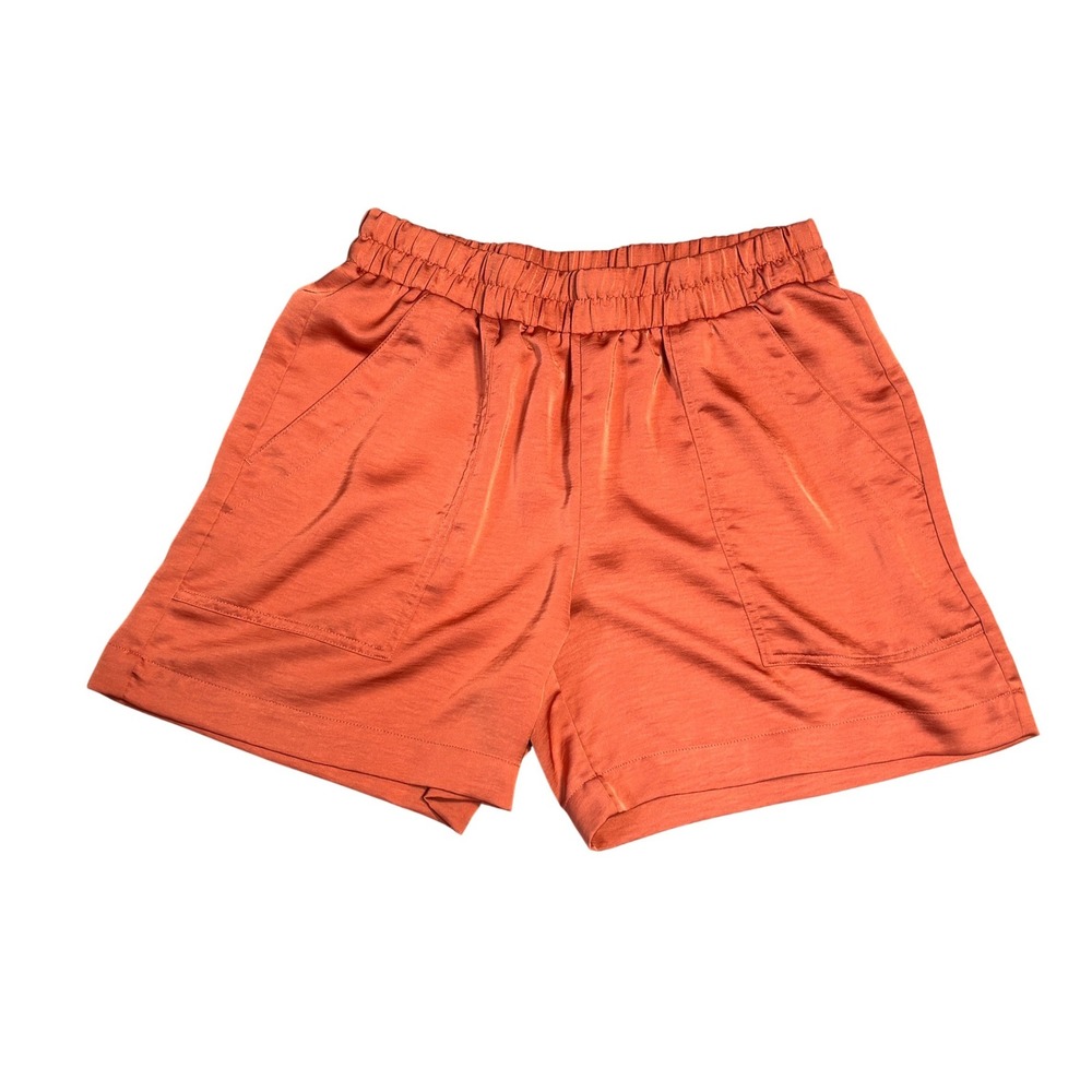 A New Day Womens Shorts L Orange Satin High Rise Elastic Waist Minimalist Chic